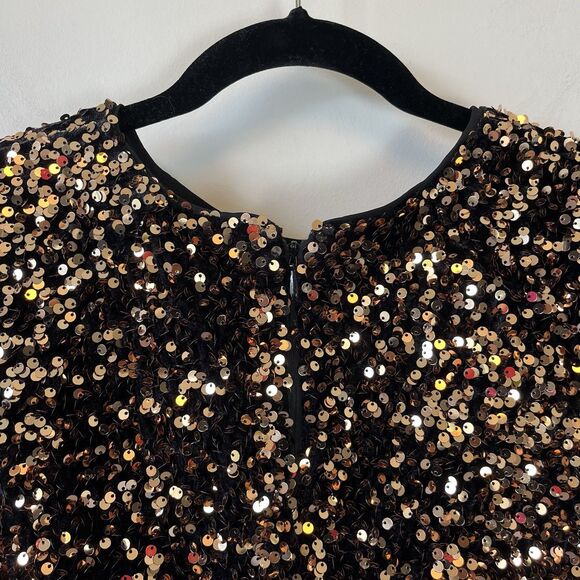 H&M Sequined A Line Mini Dress Gold Brown Party Holiday Glam Women's Size Medium - Picture 8 of 12